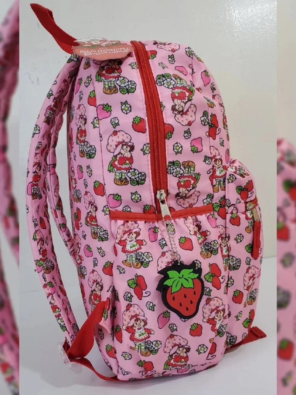 STRAWBERRY SHORTCAKE BACKPACK KIDS ALLOVER PRINT DOLL LOGO BOTTLE POCKET